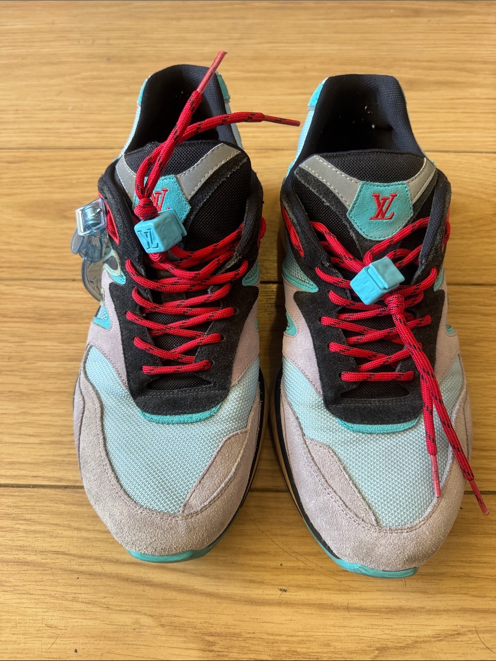 Louis Vuitton Men’s Sneakers — Turquoise, Red & Gray